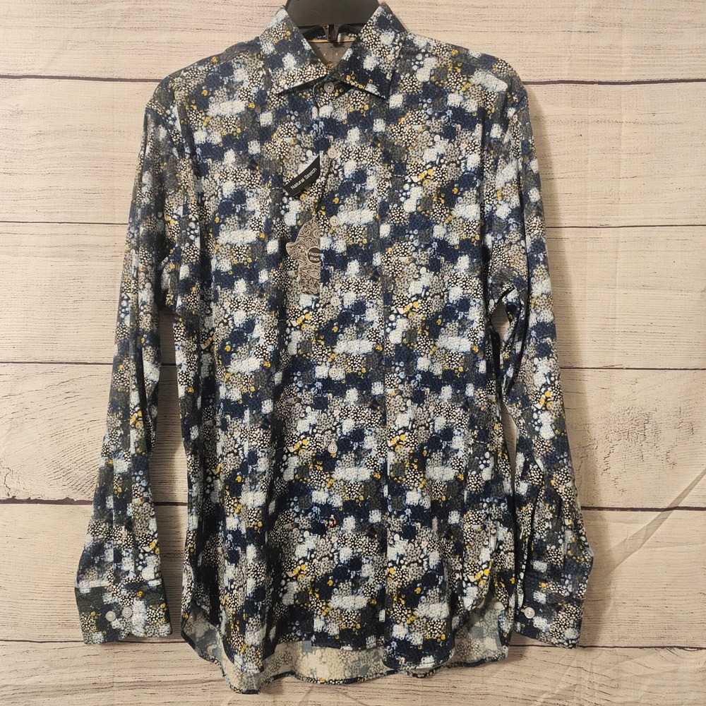 Luchiano Visconti Black Men's Size Small Bubble Square Long Slv Shirt NWT L459